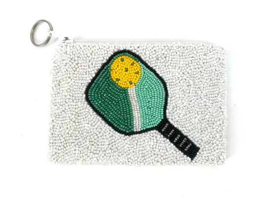The Beaded Pickleball Pouch in White Green