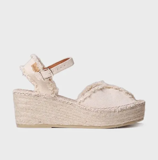The Center Seam Frayed Canvas Espadrille in Ecru
