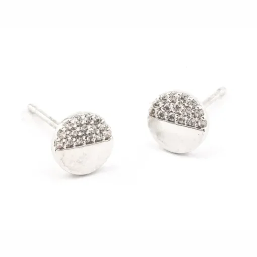 The Circle Studs with Pave CZ Accents in Silver
