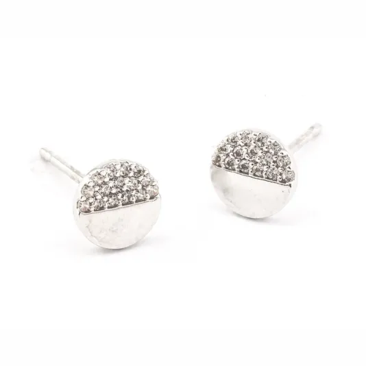 The Circle Studs with Pave CZ Accents in Silver