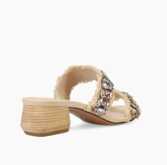 The Frayed Edge with Crystals Dual Band Sandal in Natural