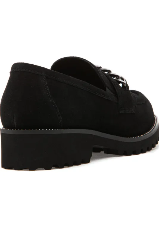 The Lug Sole Loafer with Chain in Black