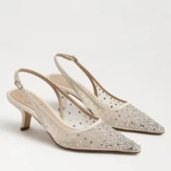 The Mesh Sling Back Pointed Pump in Ivory