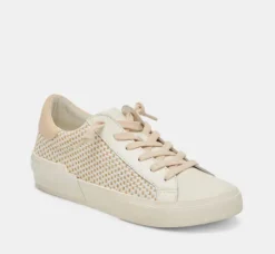 The Raffia Fabric Lace Sneaker in Tan Cream