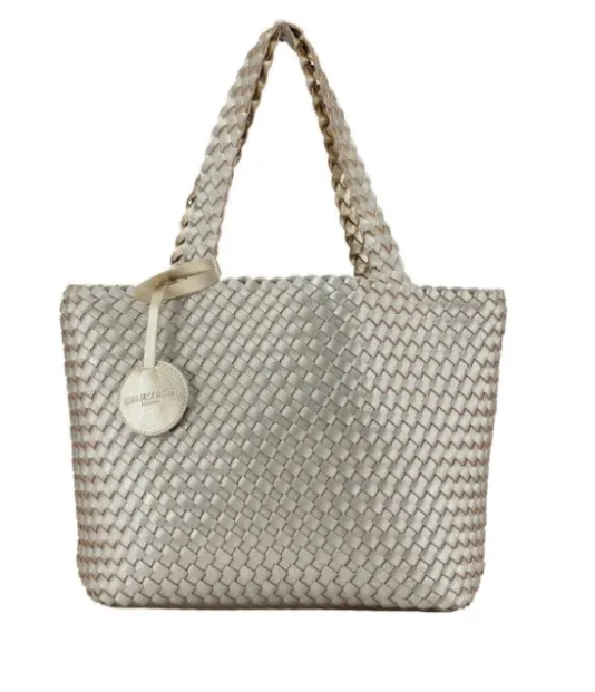 The Reversible Woven Tote in Gold & Silver