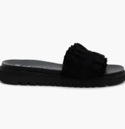 The Ruffle Comfort Slide Sandal in Black