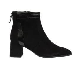 The Suede & Leather Back Zip Bootie in Black