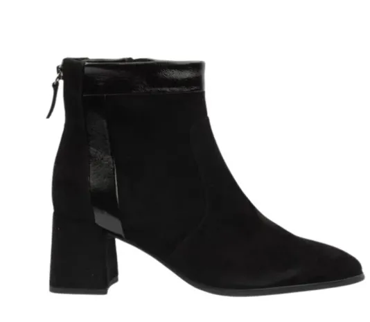 The Suede & Leather Back Zip Bootie in Black