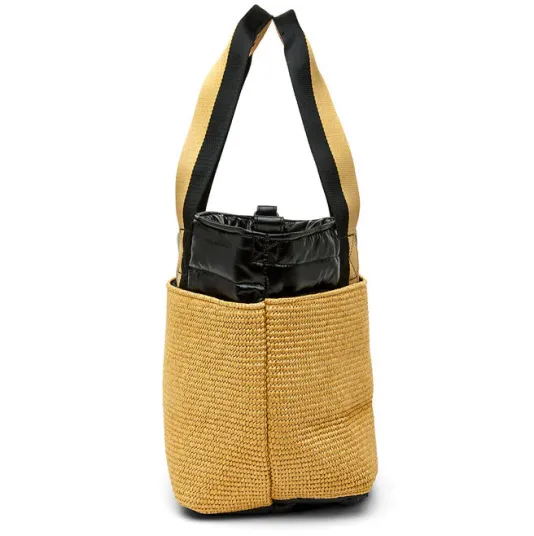 The Trailblazer Shoulder Bag in Dune Raffia and Black