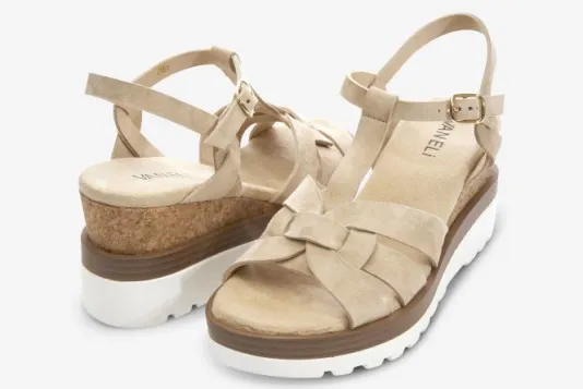 The T-Strap Cork Wedge with Sport Bottom in Nude