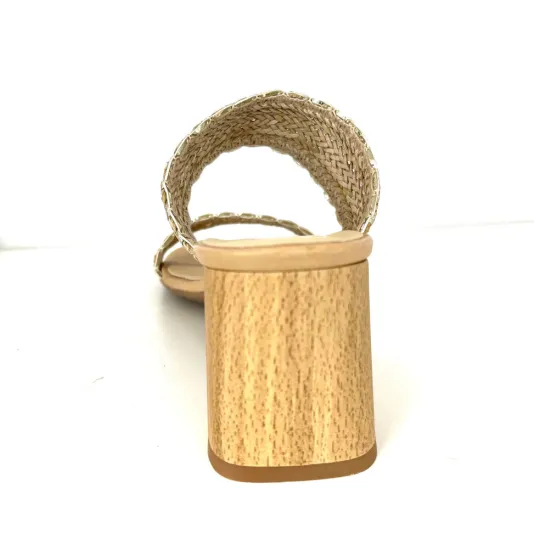 The Woven Leather Dual Band Slide with Metallic Whipstitch in Natural